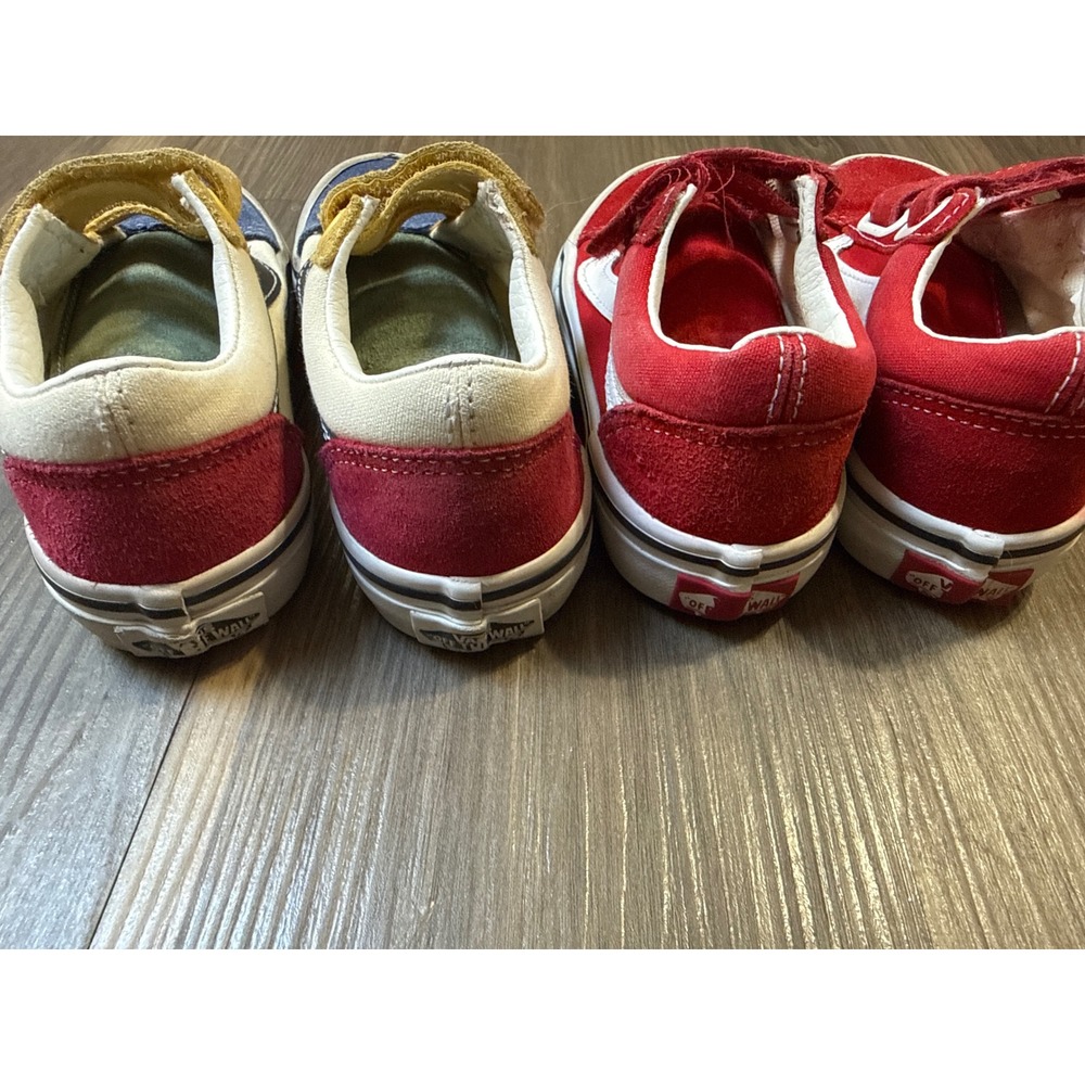 Vans Old Skool V Sneakers Kids 11.0 Red Multi Color Suede Hook Loop Bundle - Picture 4 of 9